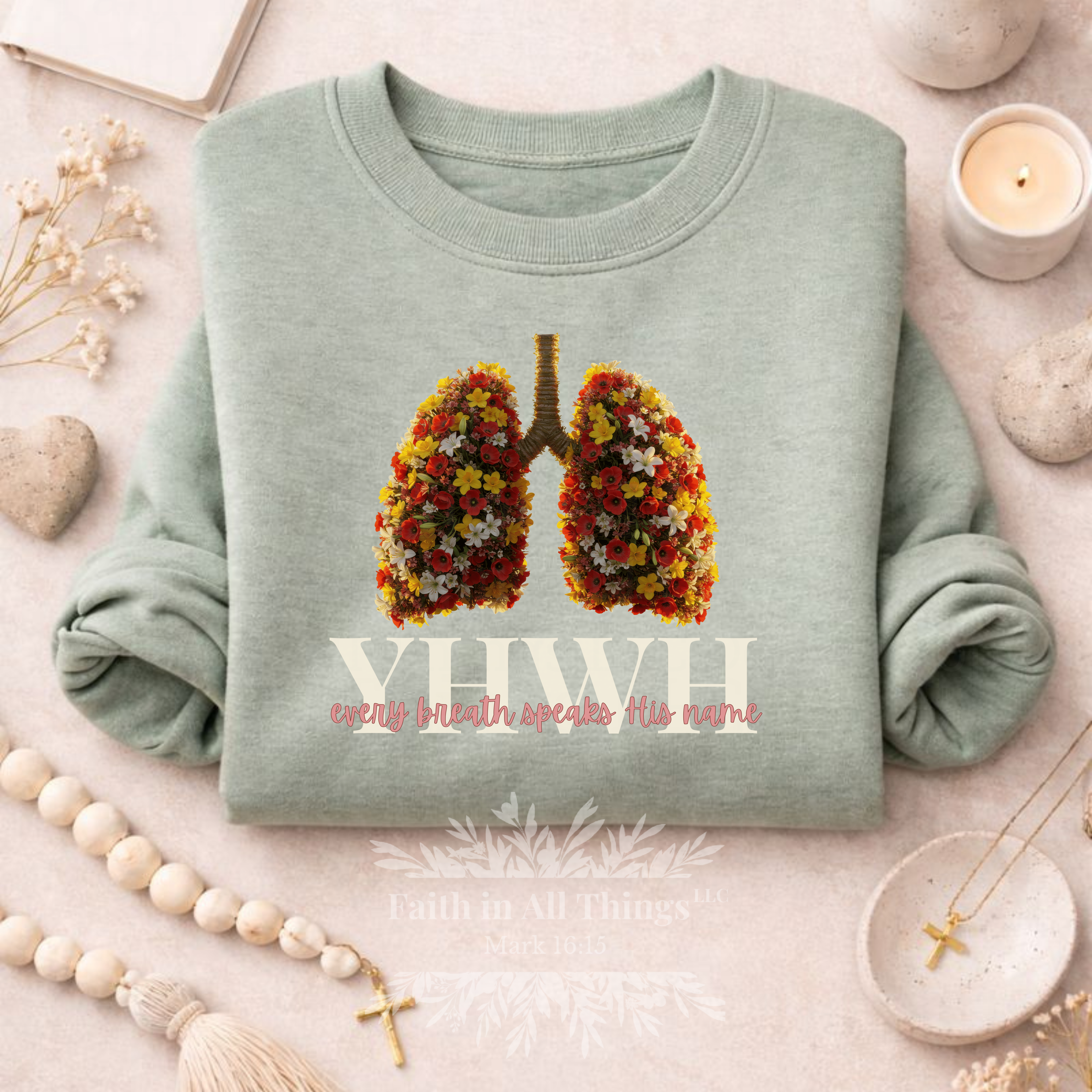 YHWH Every Breath Speaks His Name Floral Christian Tee