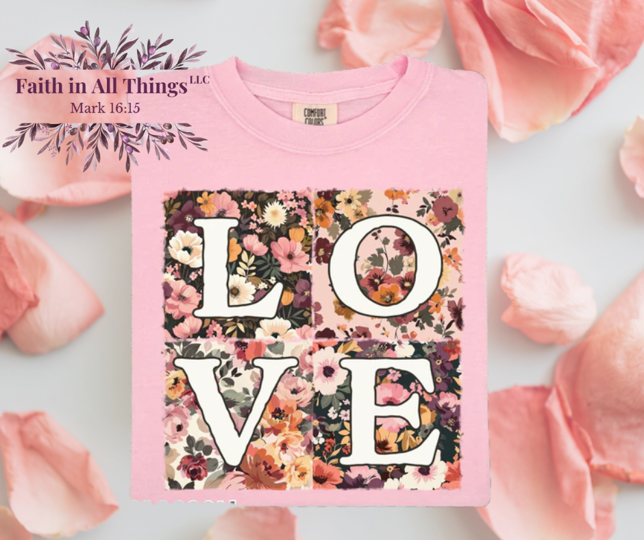 Love Floral Patchwork Christian T-Shirt